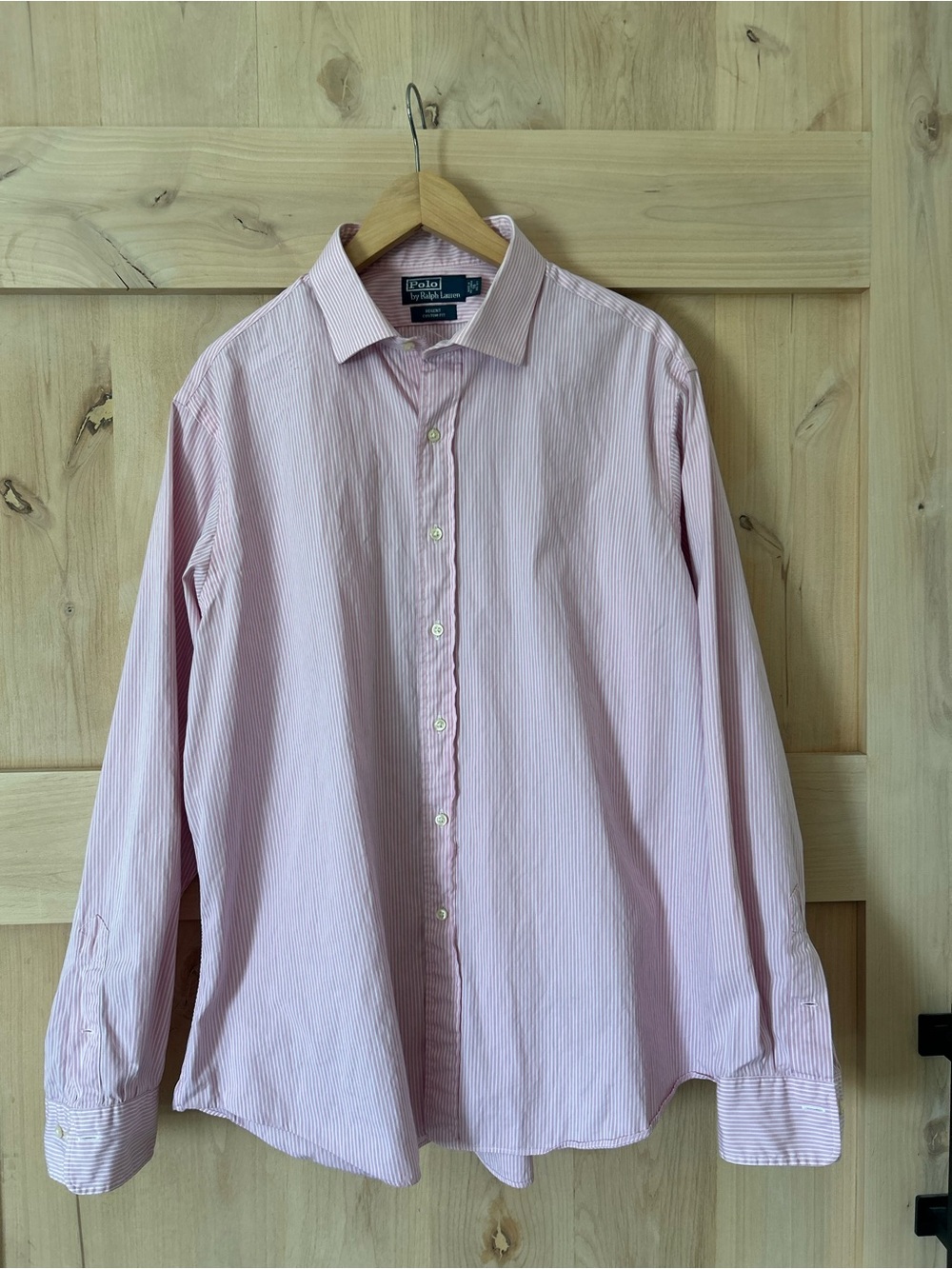 Polo by Ralph Lauren Pink pinStripe Men's Dress Button up shirt, EUC, 18 36/37.